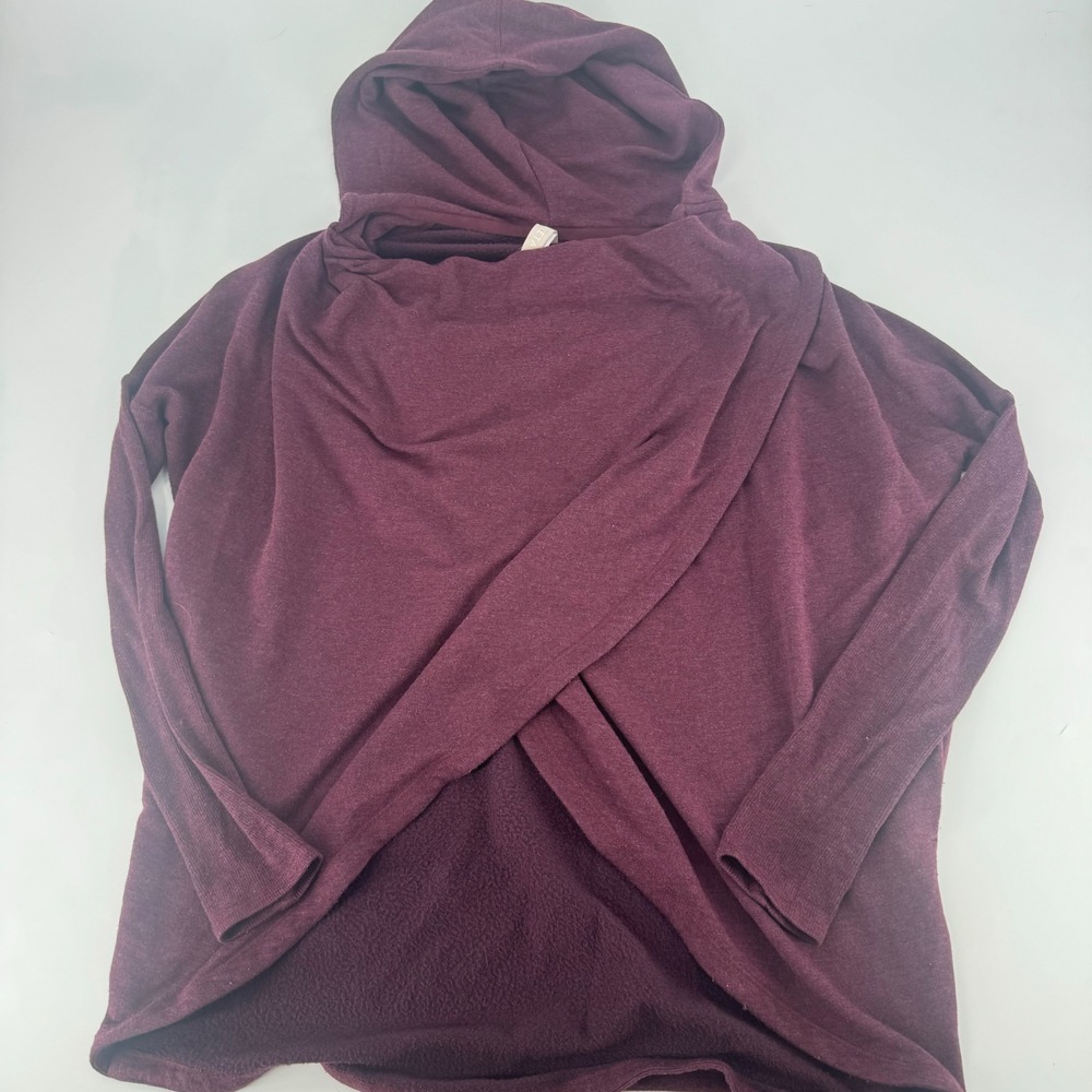 Athleta Womens XS Burgundy Heather Crossover Wrap Fleece Hoodie Sweatshirt
